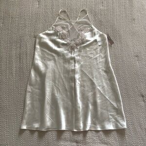 Vintage coquette white slip dress with baby pink floral embroidery